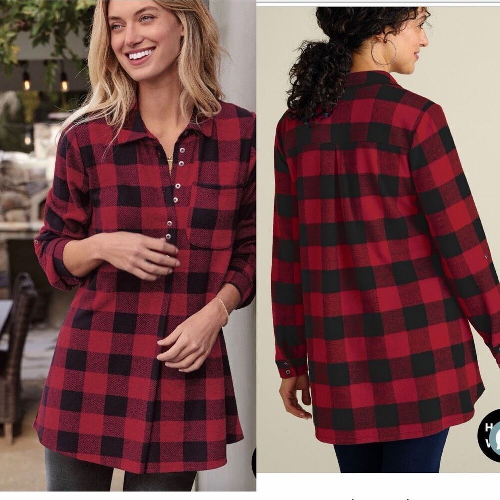 SOFT SURROUNDINGS Rio Red Buffalo Check Mad About Plaid Tunic-M